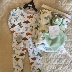 Little Wonders Dinosaur Print Pajama Set with Blanket & Character Lovey